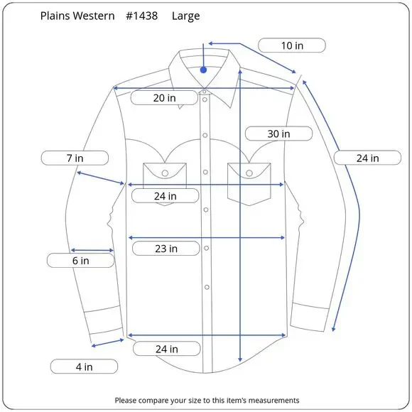 Plains Western Shirt Men's Large Long Sleeve Pearl Snaps Plaid Blue White - Picture 11 of 11